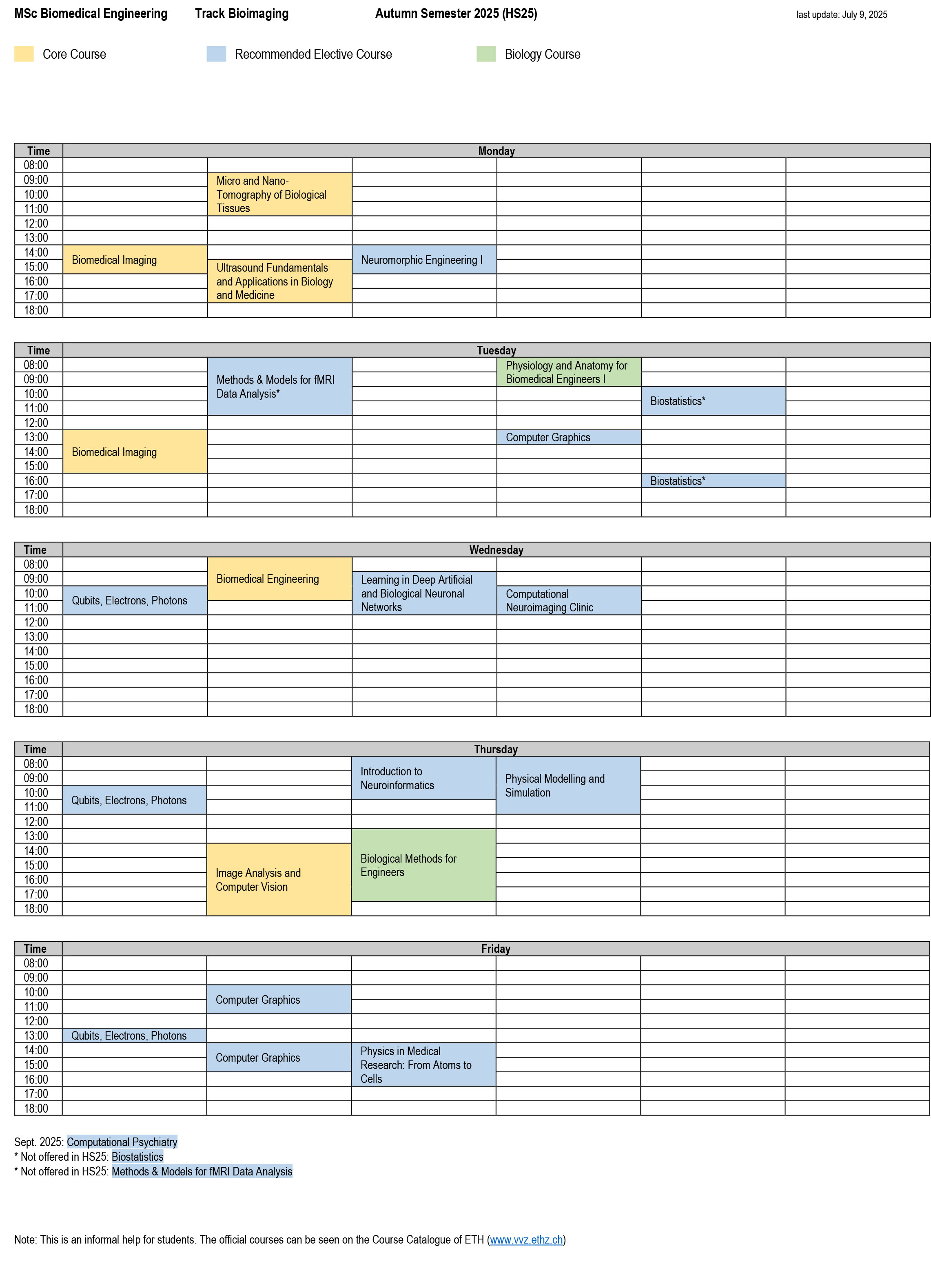 Enlarged view: Schedule Bioimaging, HS25