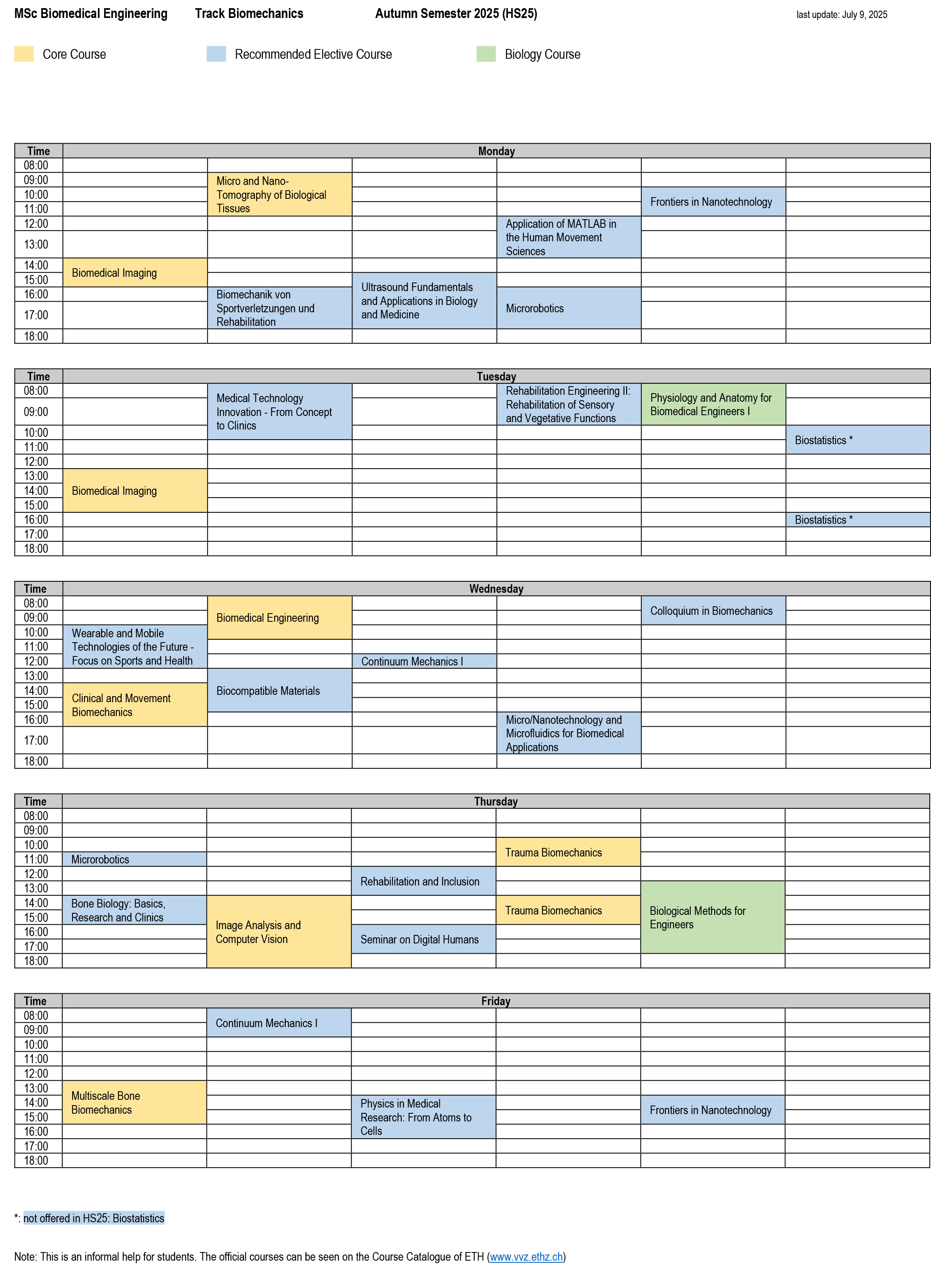 Enlarged view: Schedule Biomechanics, HS