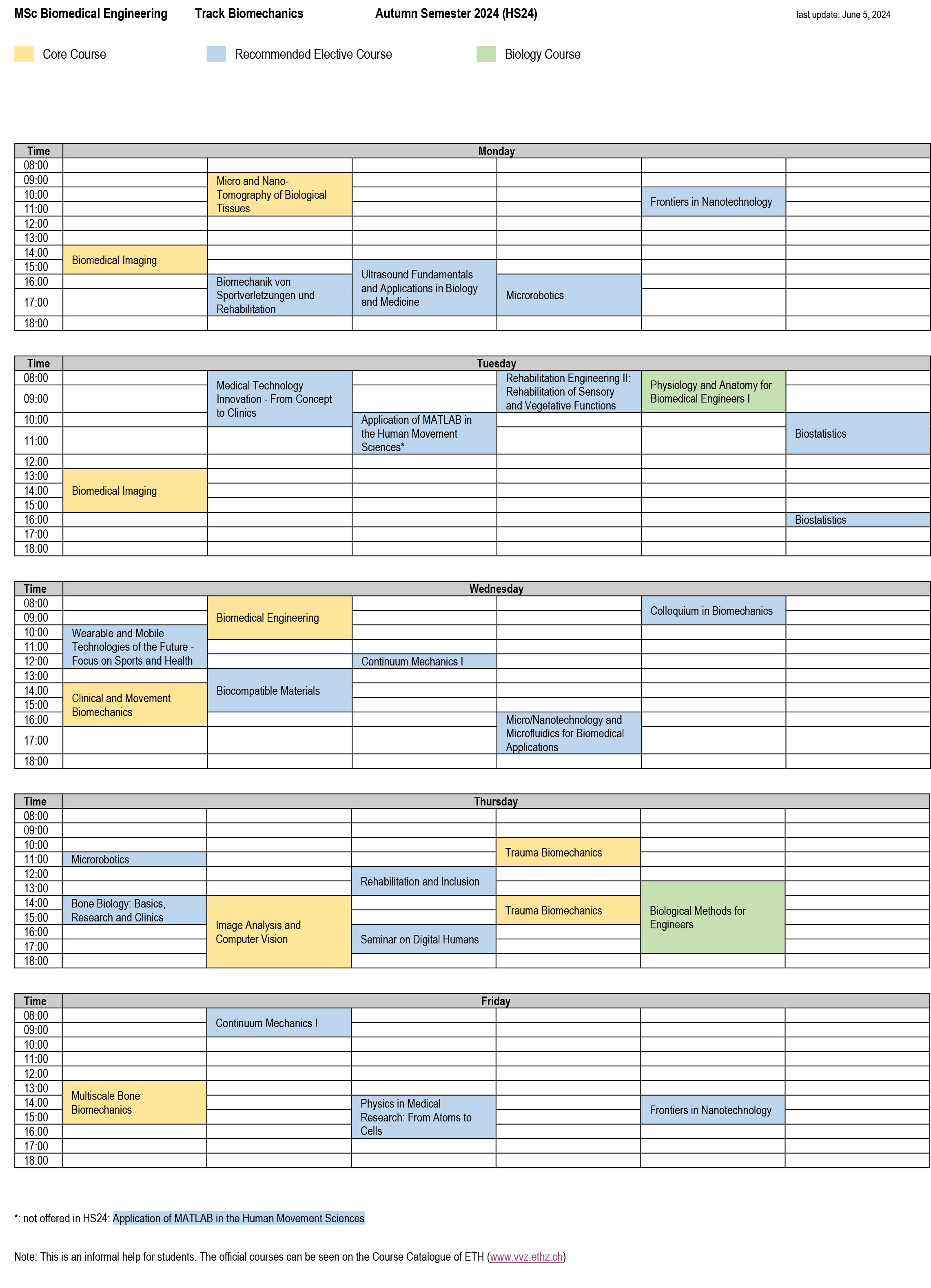 Enlarged view: Schedule Biomechanics, HS