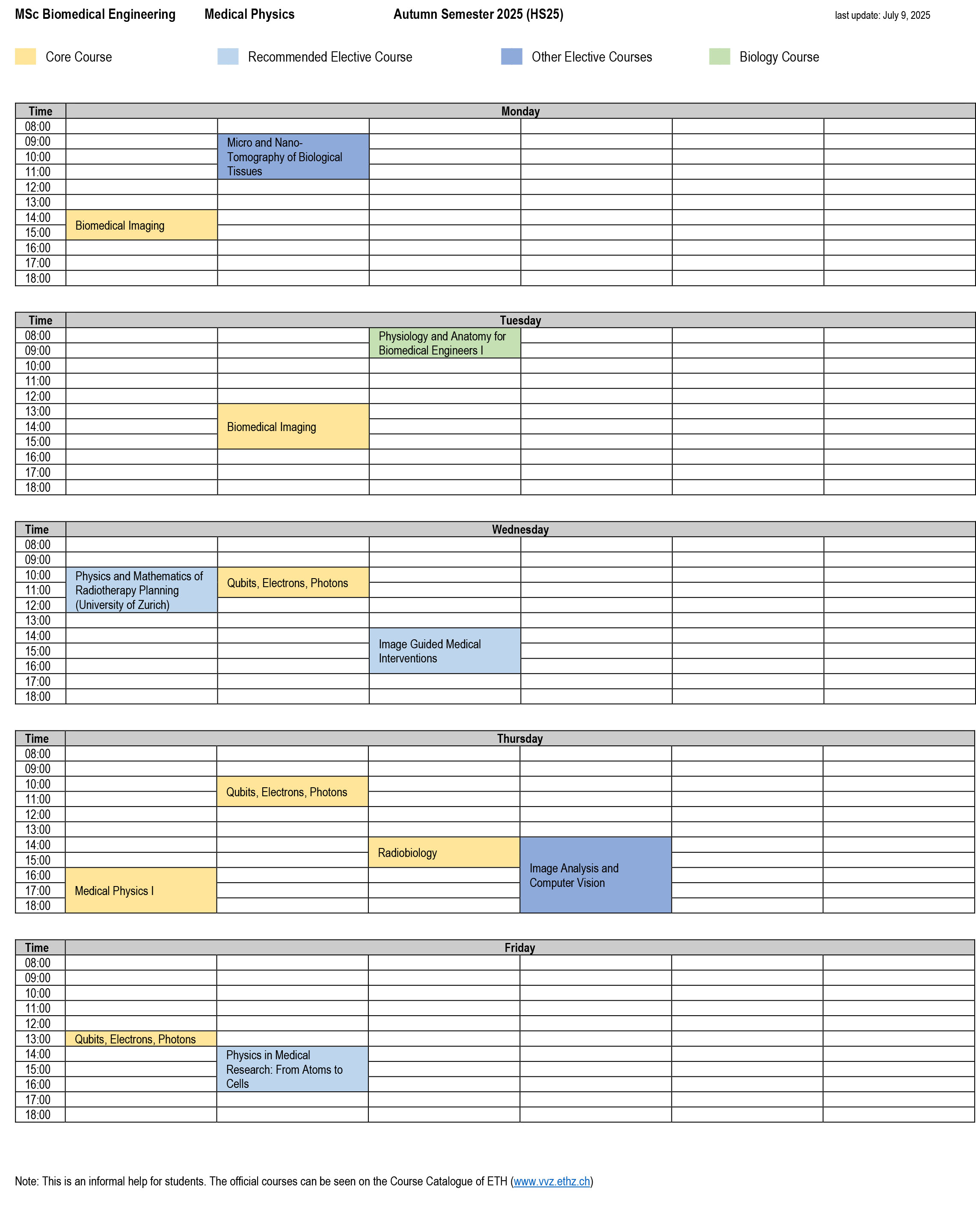 Enlarged view: Schedule Medical Physics, HS25