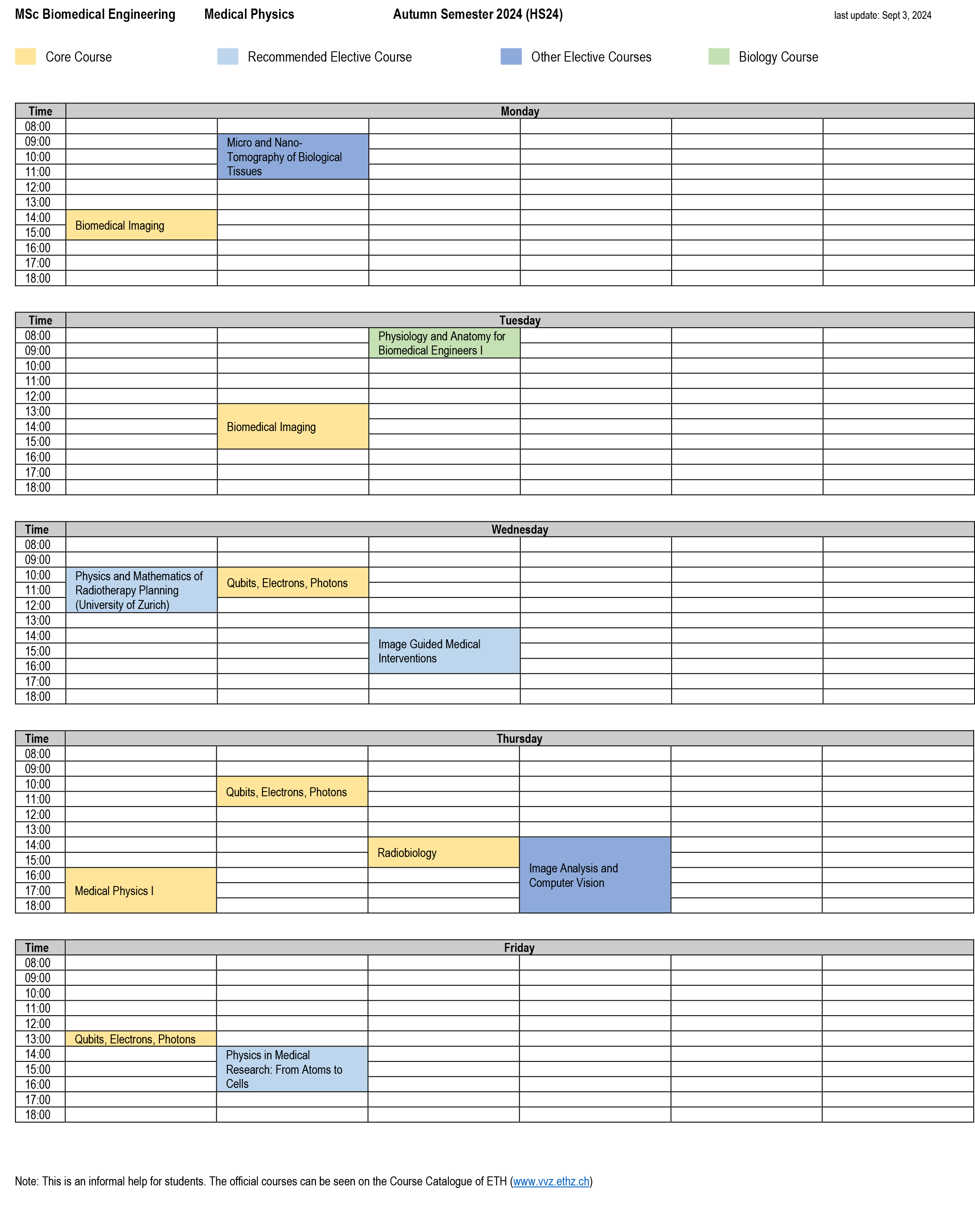 Enlarged view: Schedule Medical Physics, HS24